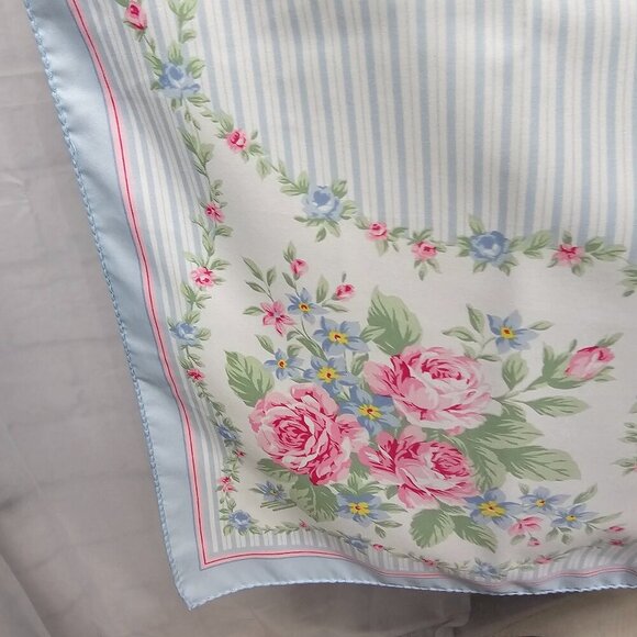 Vintage Avon Blue Pink Floral Striped Cottagecore Boho Prairie Scarf - Picture 4 of 10